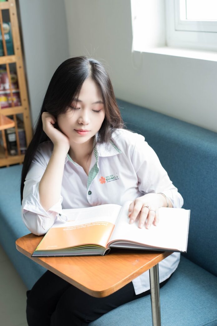 a woman reading a book